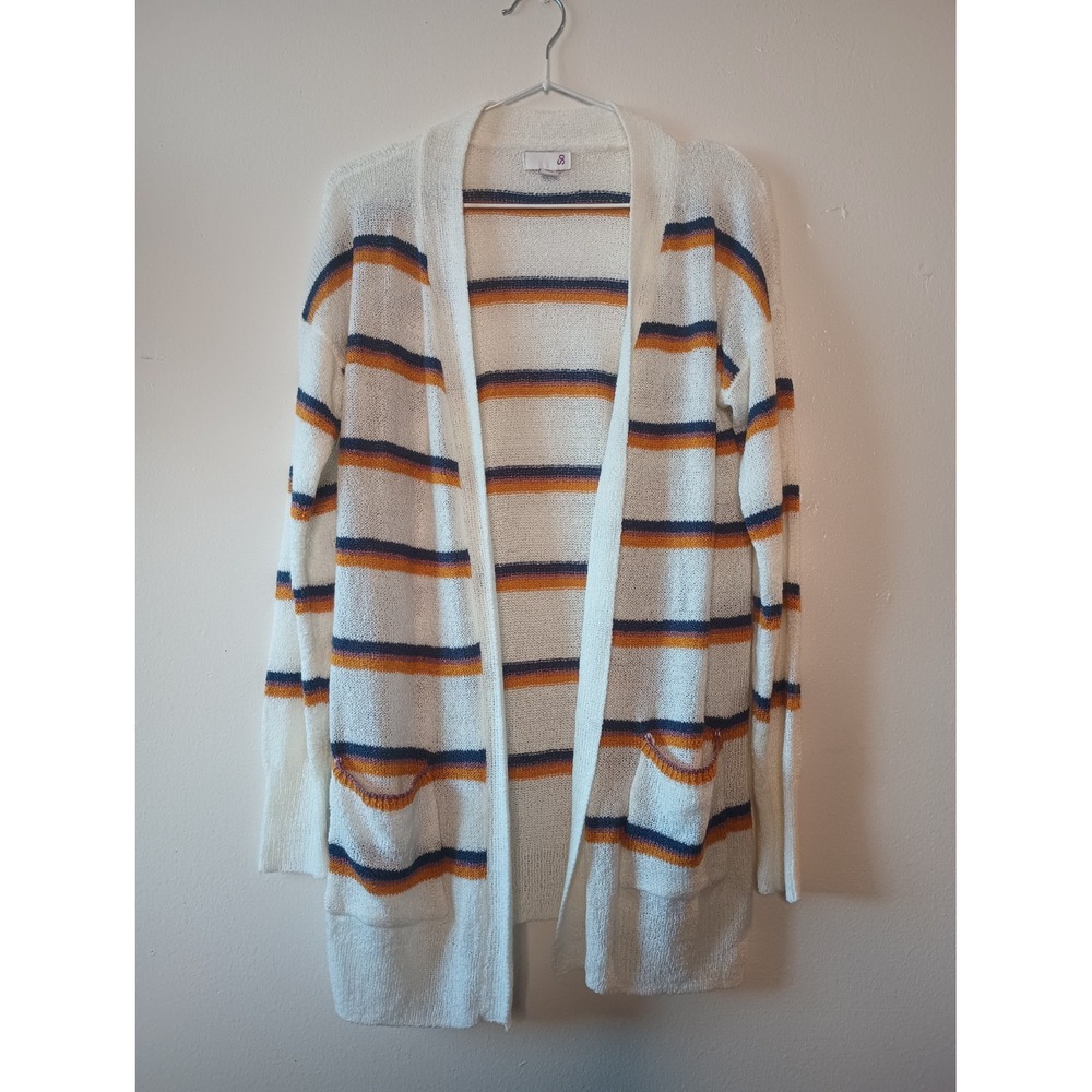 SO Womens M Ivory Striped Open Front Long Sleeve Lightweight Cardigan Grunge